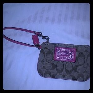 Tan and pink wristlet